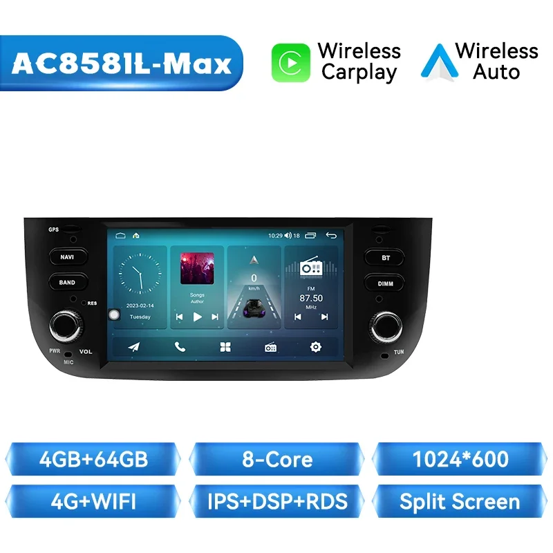 Autoradio Speler Voor Fiat/Linea/Punto Evo 2012-2015 Android Auto Smart Systemen Voor Draadloze Apple Carplay 8Gb + 128Gb Gps 4G Wifi