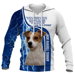 CLOOCL Felpa con cappuccio da uomo Animal Jack Russell Terrier Felpa con cappuccio da uomo stampata in 3D Felpa con cappuccio con zip unisex autunnale Abbigliamento sportivo casual