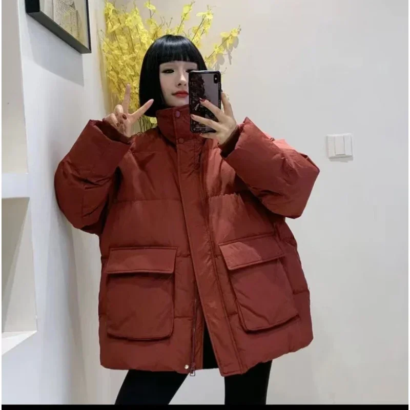 Women's Stand Collar Puffer Coat, Female Down Jacket, Loose Down Waist, Thick Outerwear, Winter Fashion, New, 2024