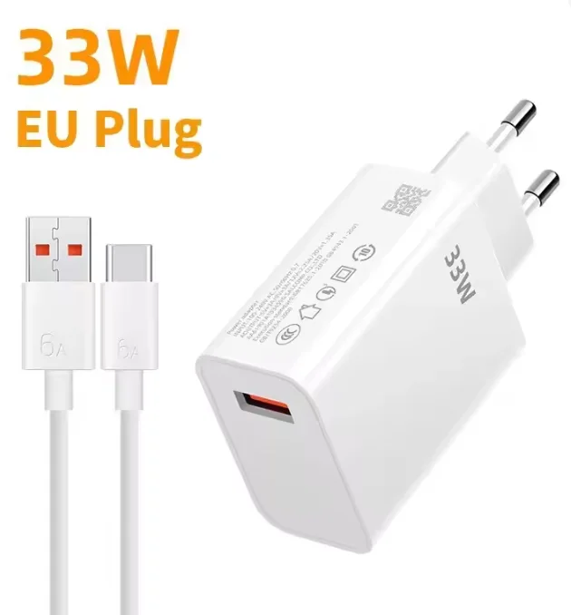 33W mobile phone charger 3.0 fast charging European standard including 6A data cable suitable for various styles of mobile phone