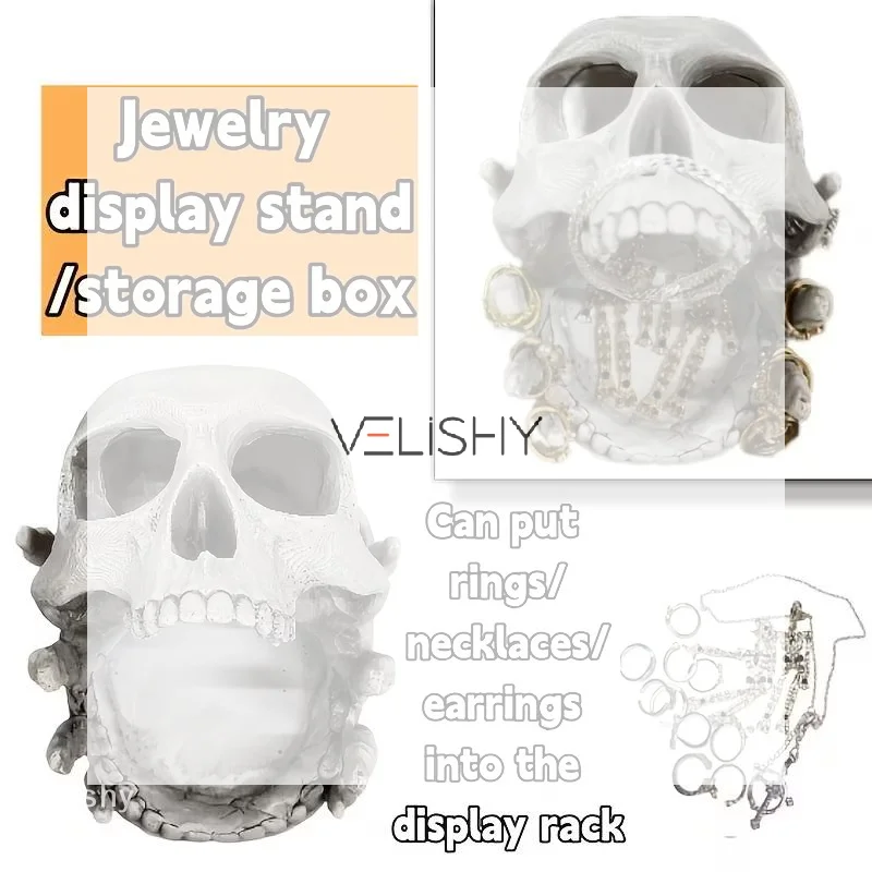 Creative Skull Jewelry Storage Box, Gothic Halloween Decoration, Resin Desktop Storage Box, Artistic Home Decor Accessory