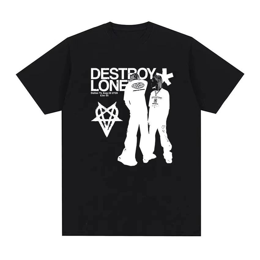 

Рэпер Playboi Carti Destroy Lonely Графическая футболка Мужская женская мода Harajuku Ретро футболки Хип-хоп Готическая одежда Футболки