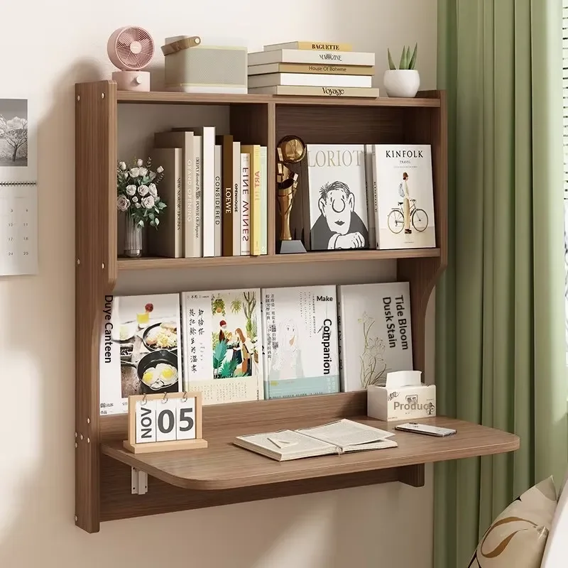Foldable Desk Hanging Wall-mounted Bedside Integrated Study Table Home Bedroom Bookshelf Bookcase