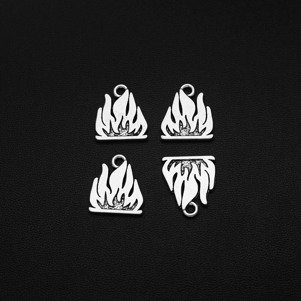 10pcs/Lot 16x18mm Antique Fireman Flame Charms Fire Camping Bonfire Pendant For DIY Keychain Jewelry Making Supplies Accessories