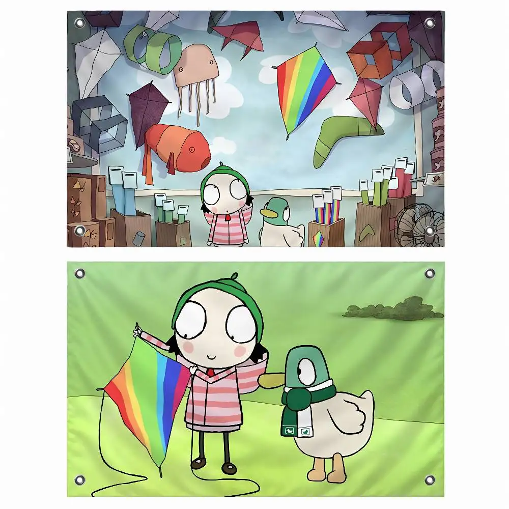 Cute Cartoon Sarah & Duck Indoor Outdoor Flag Banner Party Decor Hanging Wall Backdrop