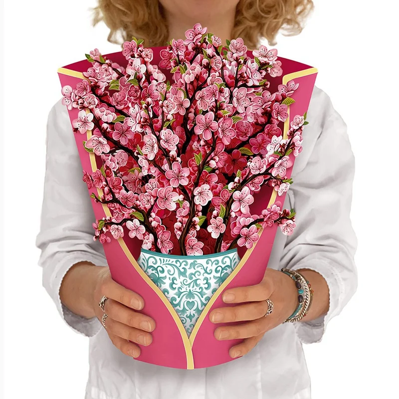 Paper -Up Cards, Cherry Blossoms, Life Sized Forever Flower Bouquet 3D Popup Greeting Cards, Birthday Gift Cards Durable