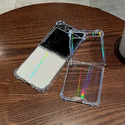 Aurora Transparent PC Slim Phone Case For Samsung Galaxy Z Flip 6 5 4 3 Laser Rainbow Clear Soft TPU Shockproof Protective Cover