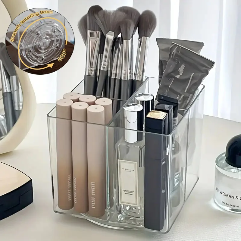 360 °   กล่องเก็บแปรงแต่งหน้าแบบหมุนได้ กล่องใส่แปรงแต่งหน้าแบบพกพาพร้อมช่องเก็บของหลายช่อง กล่องเครื่องมือแต่งหน้าบนโต๊ะ