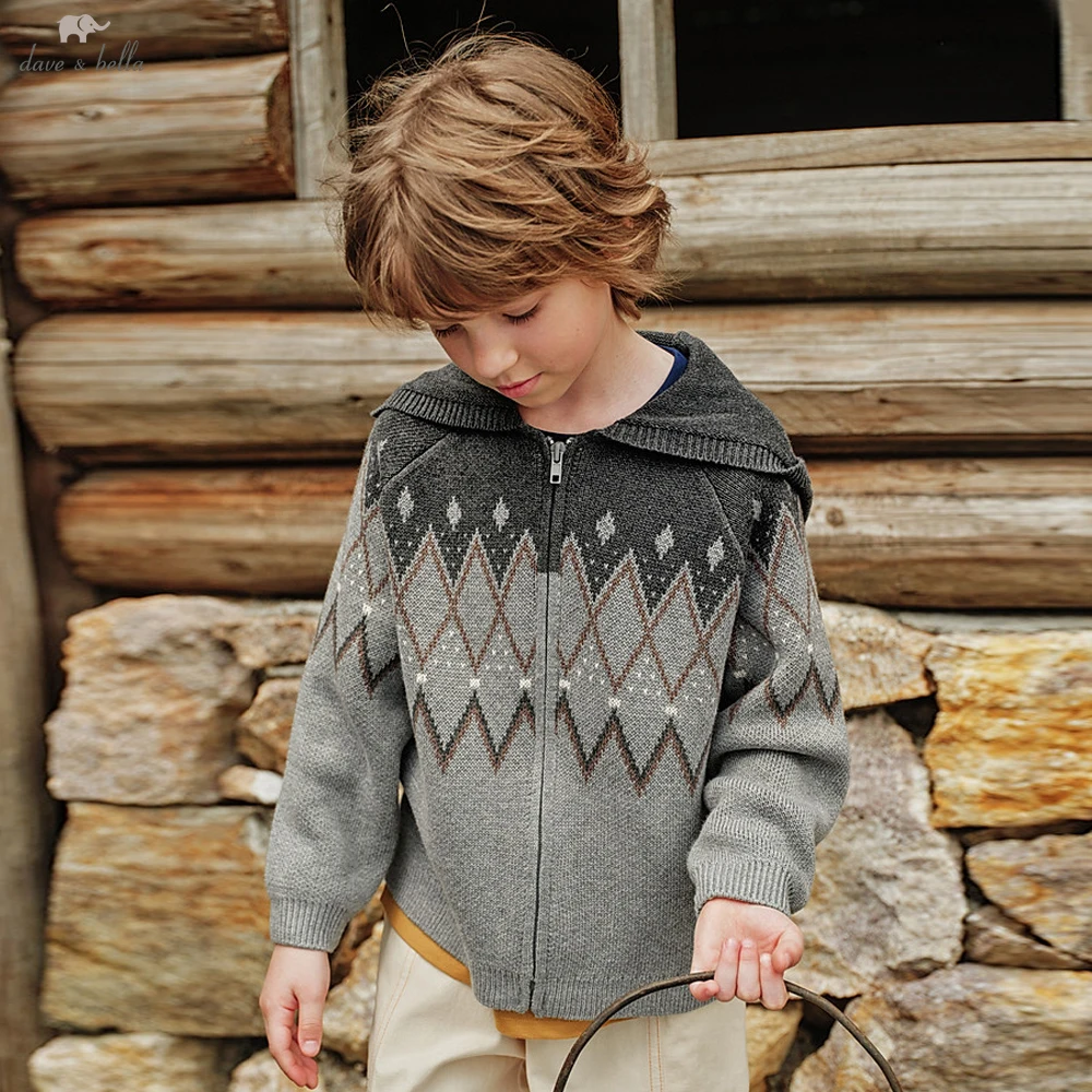 Dave Bella Boys Knitted Hooded Cardigan Children Autumn Spring Sweater Coat Kids Knitwear Long Sleeve Outwear DK3263413