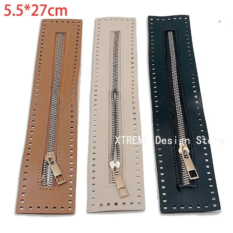 Cremallera de cuero de 27cm de largo, accesorio de costura, útil para bolso de ganchillo, herrajes para bolso