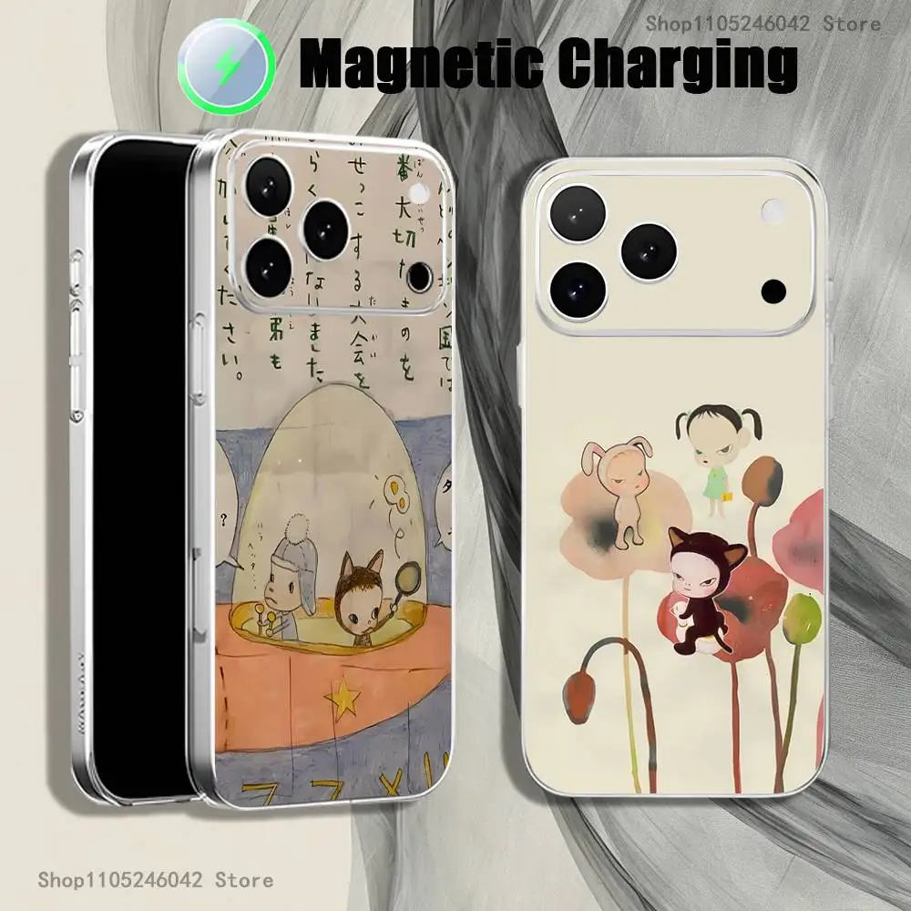 

Cute Y-Yoshitomo Nara Transparent White Phone Case For iPhone 17,16,15,14,13,12,11,Pro,Max,Plus,Mini Magnetic Wireless Charging