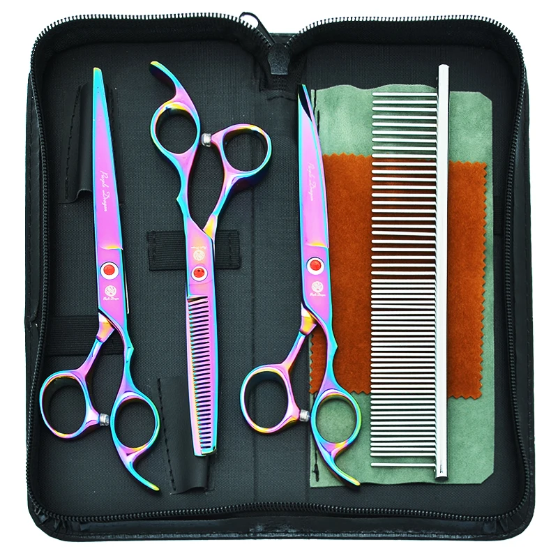 

7,0 "фиолетовый дракон, японская сталь, ножницы для ухода за домашними животными, ножницы для собак, прямые изогнутые ножницы для резки, ножницы для стрижки, B0017B