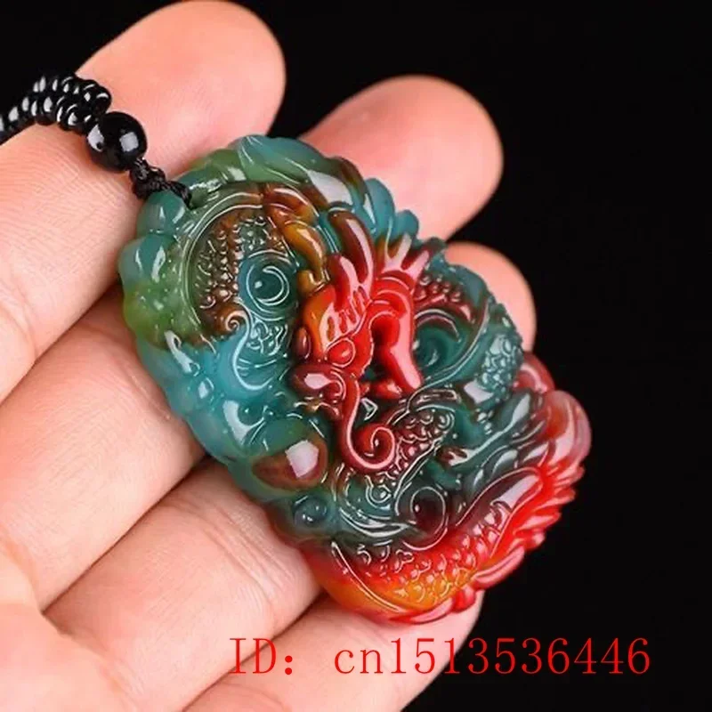 Natural Colour Jade Dragon Pendant Necklace Chinese Charm Ite Jewelry Carved Amulet Luck Gifts for Her Men Sweater Chain