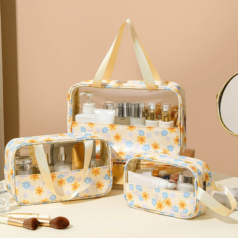 Custodia cosmetica portatile borsa per il trucco traslucida da donna borse per il lavaggio del bagno di grande capacità custodia impermeabile da