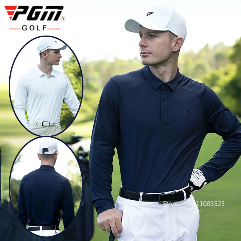 Pgm Golf koszulka polo dla mężczyzn skręcić w dół kołnierz elastyczne topy sportowe Casual Social t-shirty męskie Patchwork odzież sportowa z długim rękawem