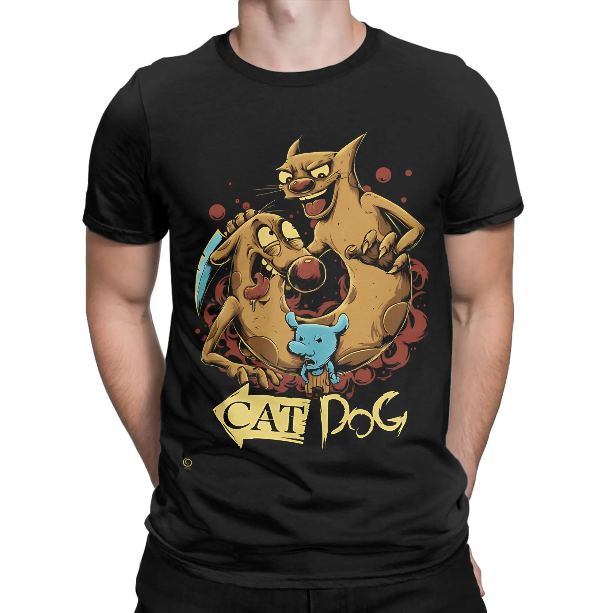 Cartoon Kids  Vintage Cartoon Movies Essential Shirt painting Novelty 100% Cotton T-Shirt cCatDog Tops Tees For Men
