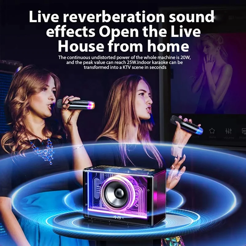 Bluetooth Karaoke Machine for Adults Kids with Two Wireless Microphones, Portable Speaker with LED Lights for Party-ELEC