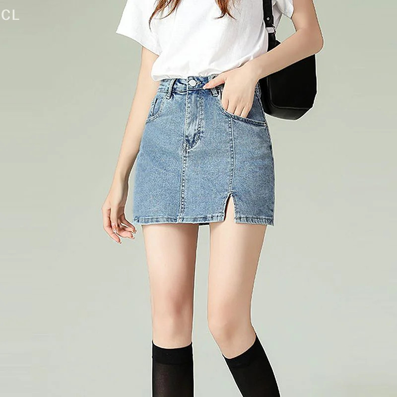 

Ins Style Shui Wash Blue Simplicity Casual Jeans Spring Summer New Versatile Straight Leg Denim Short Skirt
