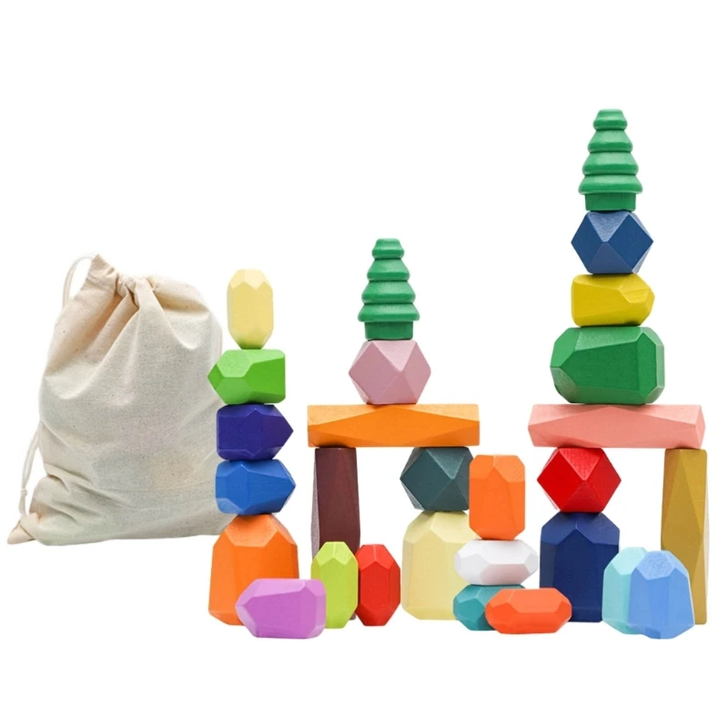 

F19F Wooden Stacking Colorful Toy Building Blocks for 1 2 3 Years Old Toddlers Educational Toddler Preschool Toy Gifts