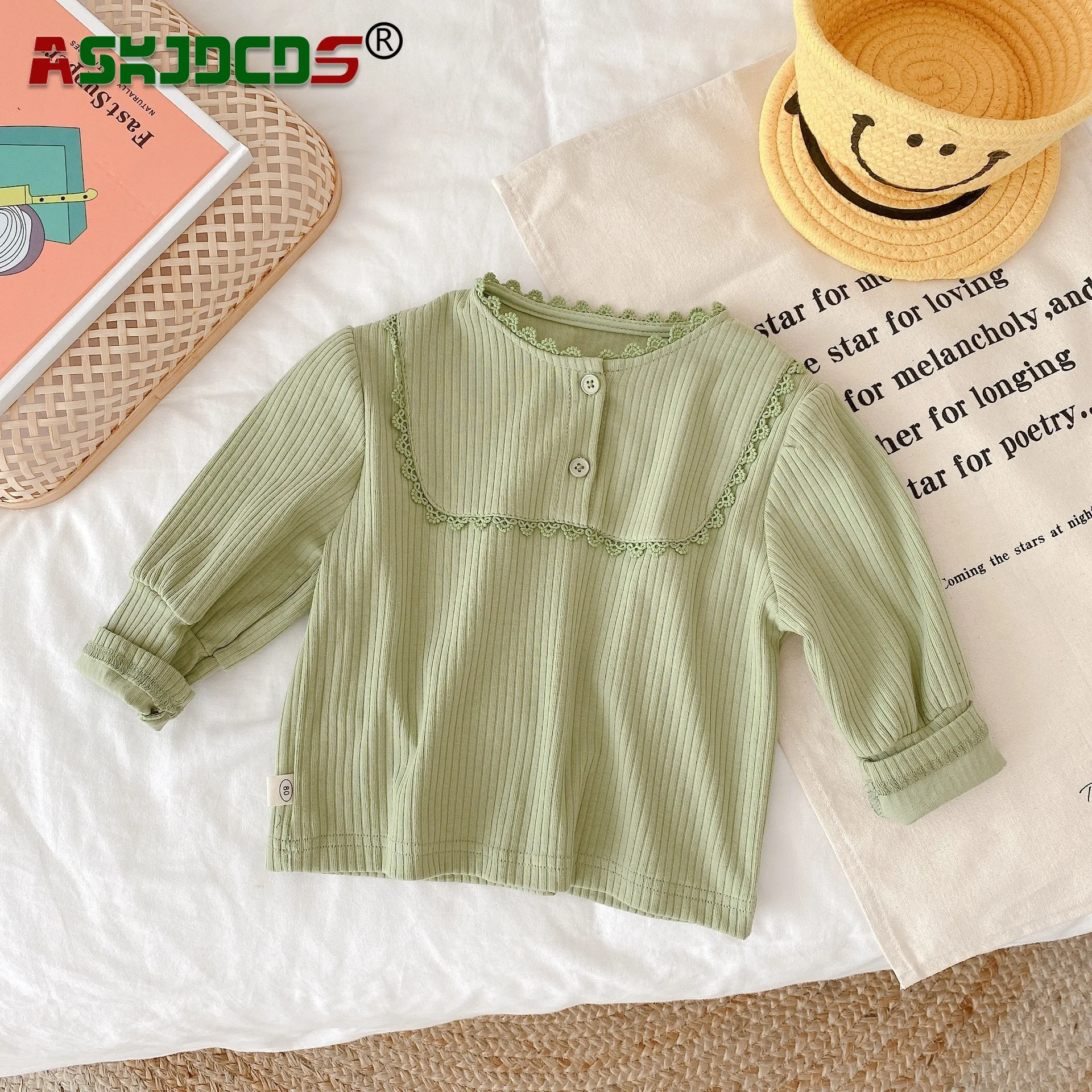 

2023 Autumn Kids Baby Girls Full Sleeve Solid Color Ruched Top - Toddler Infant Clothes Children 95% Cotton Bottoming Shirts