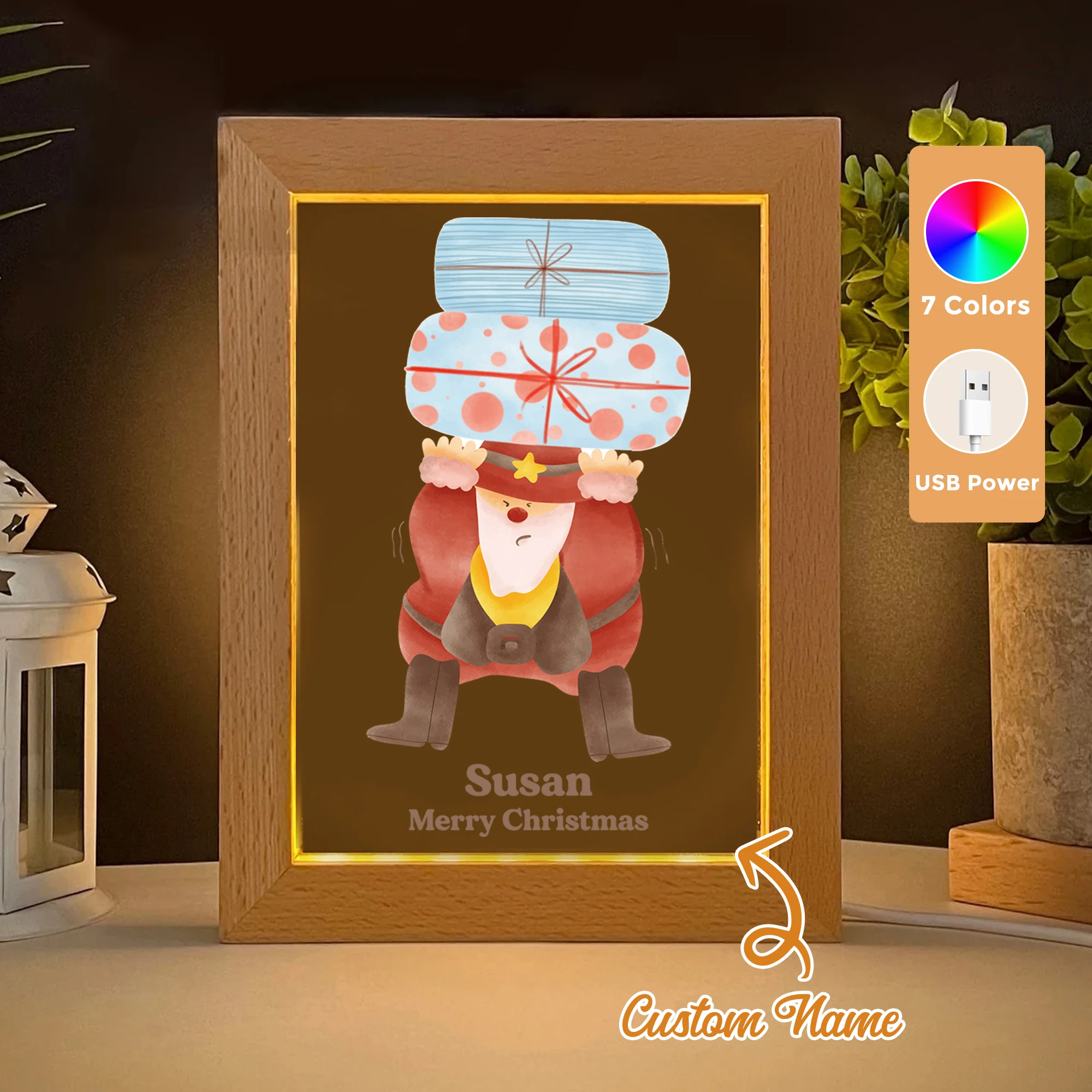 

Custom Name Christmas Gift LED Acrylic Night Light Wood Photo Frame 21x17cm Christmas Cartoon Children Bedroom Gifts Home Decor