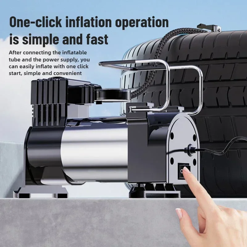 12V Car Tire Pump Cylinder Power System Car Electric Air Pump Heavy Duty Deluxe Portable Metal Air Compressor Car Tyre Inflator