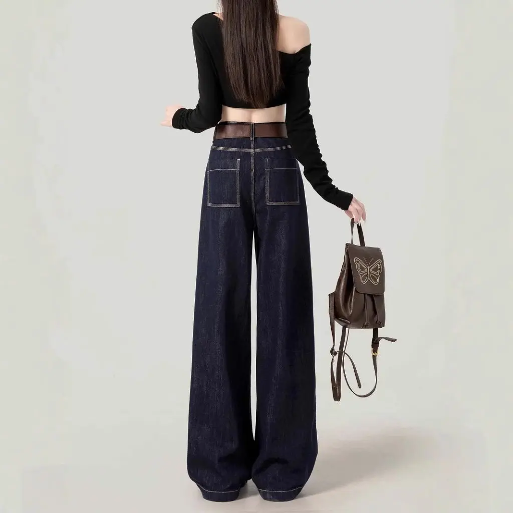 Damskie jeansy z wysokim stanem, proste nogawki, luźne, szerokie spodnie, jesień-zima, nowy styl, dopasowane, codzienne spodnie