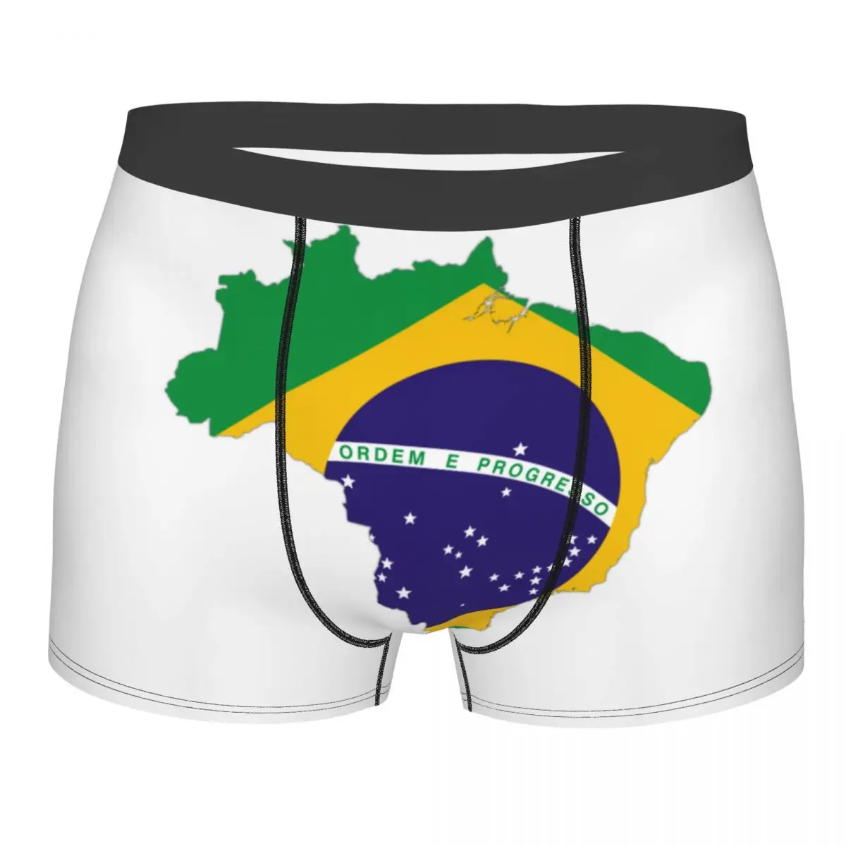 Custom Brazilian Flag Inside Map Of Brazil Underwear Men Breathbale Boxer Briefs