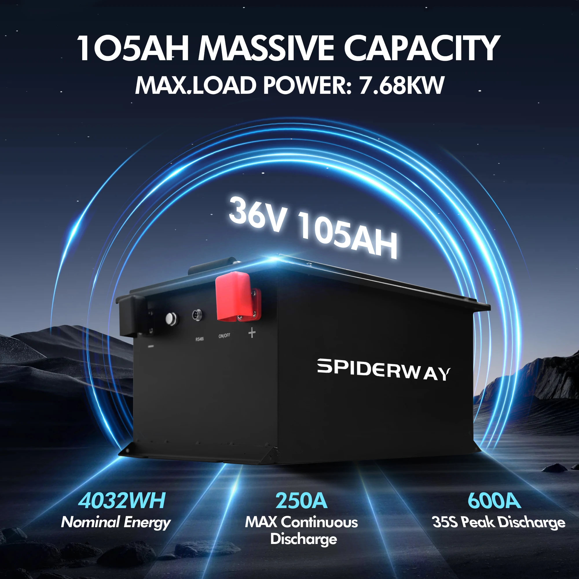 

36V(38.4) 105Ah Golf Cart LiFePO4 Lithium Battery 200A BMS, 6000+Cycles +Monit+Charger 10 year For Solar Boat Golf Cart