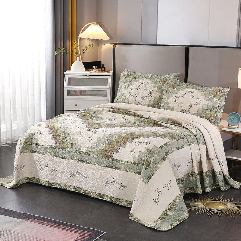 100% Cotton Patchwork Embroidered Quilted Bedspread 3PCS Bedding Set, Lightweight Summer Cool Comforter, Minimalist Design Quilt