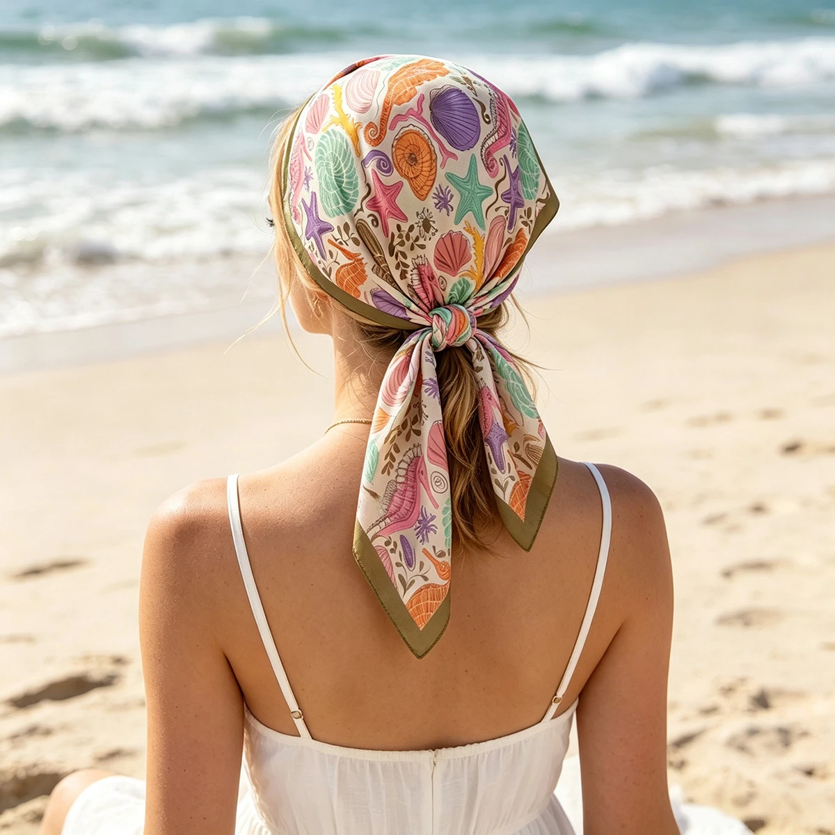 Elegant Luxury Square Scarf for Women 2026 New Fashion Bandanas Printed Hijab Neckerchief Beach Shawl Wrap Stylish Accessory