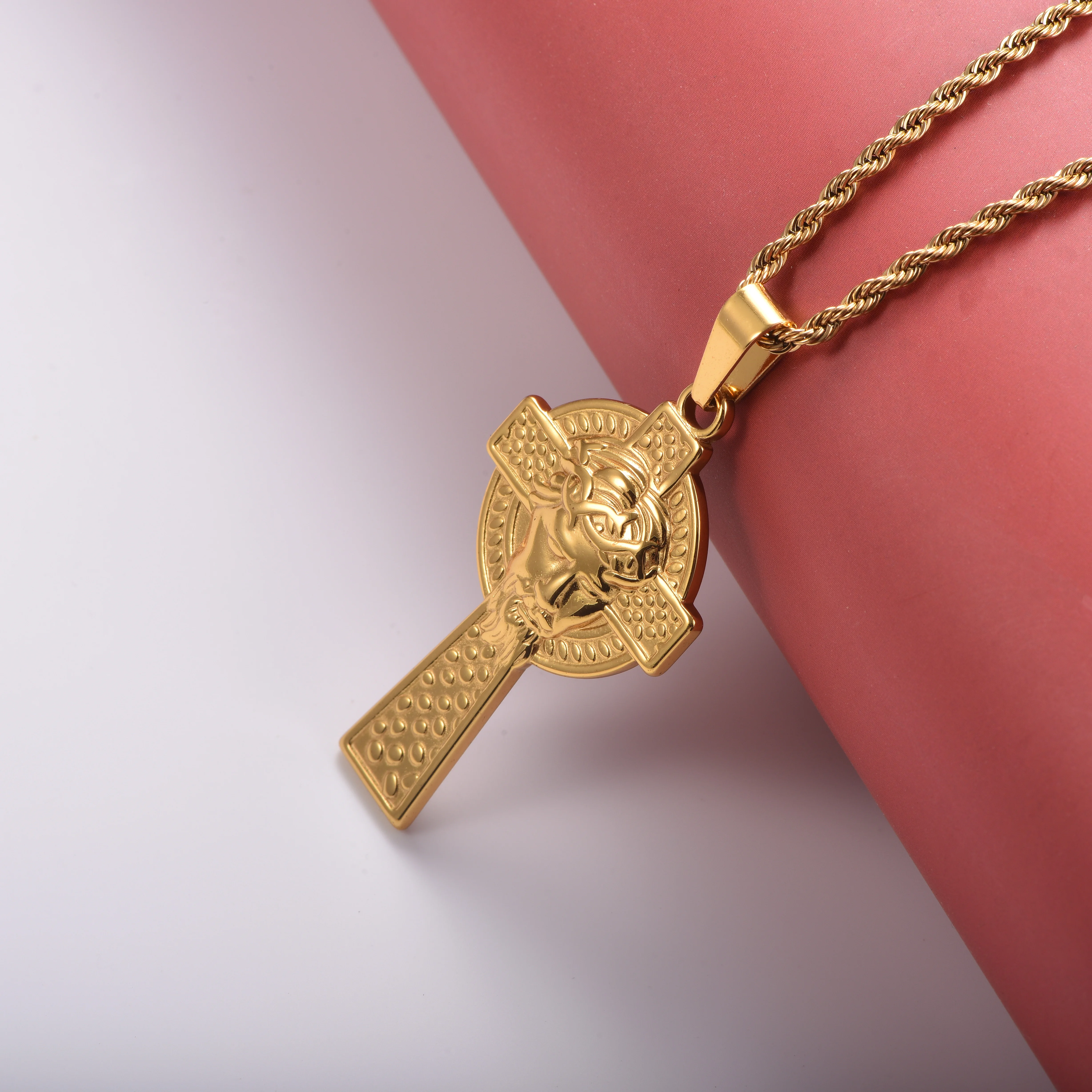 Vintage Jesus-Gesicht Kreuz-Anhänger 18K Gold/Silber Plattiert Religiöser Christlicher Glaubensschmuck – Detail 2