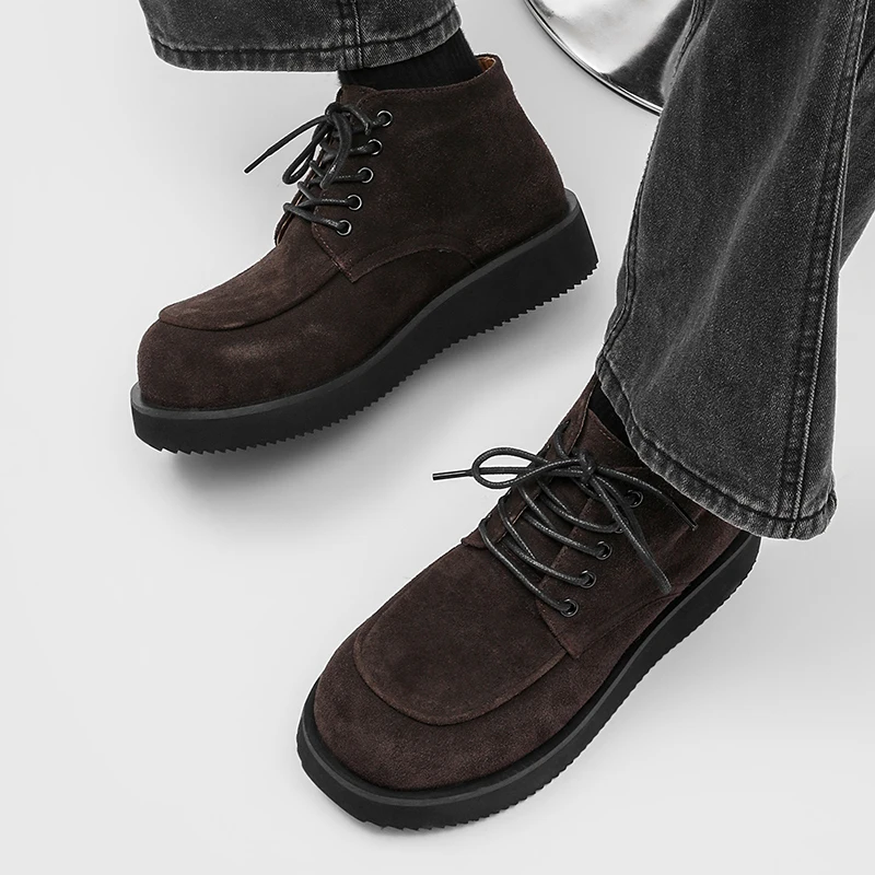 

Fashion British Style High Top Leather Boots High-quality Handmade Couple Anti Slip Outdoor Travel Boots Luxury Brand Mens Boots