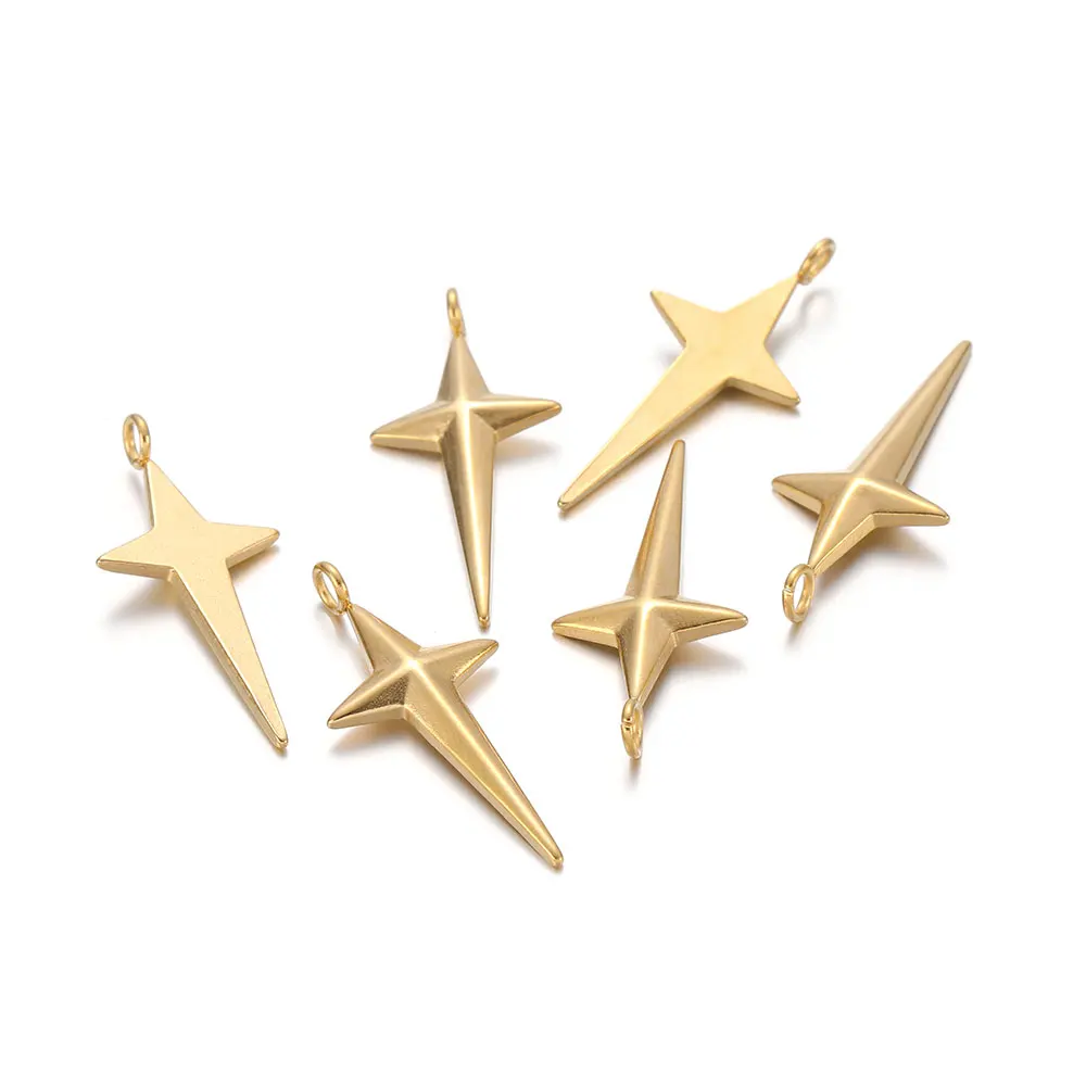 5Pcs Stainless Steel Gold Color Long Star Charms Pendant for DIY Pendants Necklace Jewelry Making Wholesale