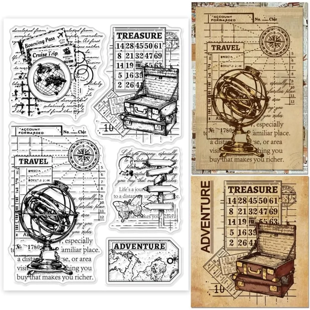 1Sheet Travel Adventure Background Clear Stamps for Cards Making Schedule Background Clear Stamp Seals Transparent Stamps
