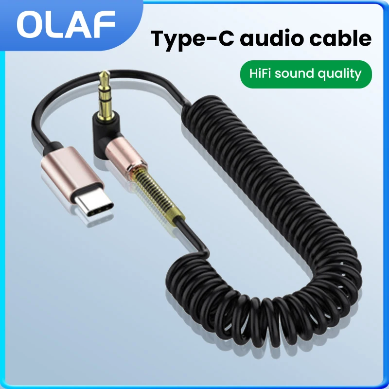 3.5mm Audio Cable Type C/Lightning to 3.5mm Jack AUX Elbow Spring Expansion Adapters For Xiaomi iPhone Huawei Oneplus Cellphones