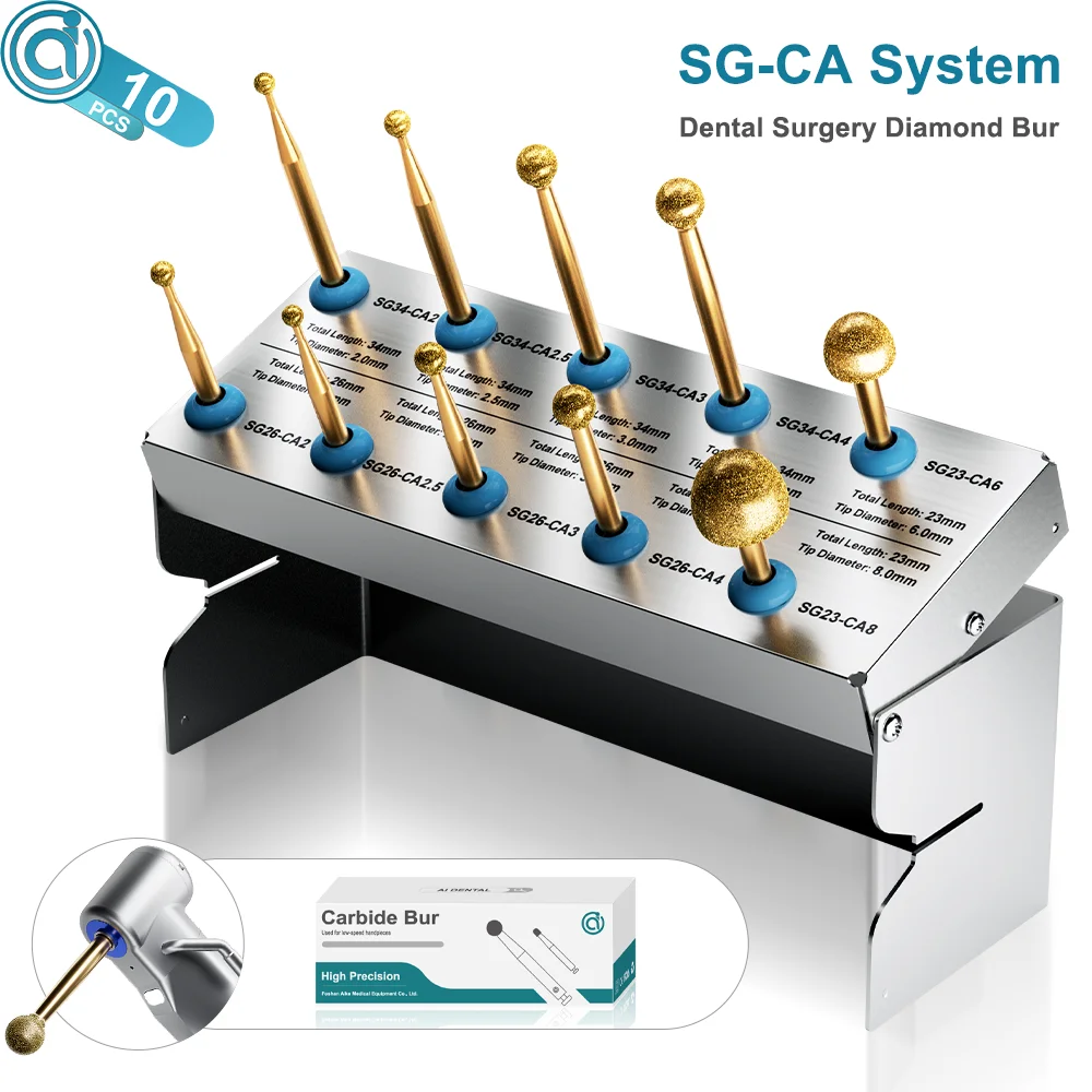 AI-SG-CA Sphericity Dental Diamond Burs Golden 23/26/34mm Stainless steel Base Oral Surgery Tooth Grinding Polishing Tools