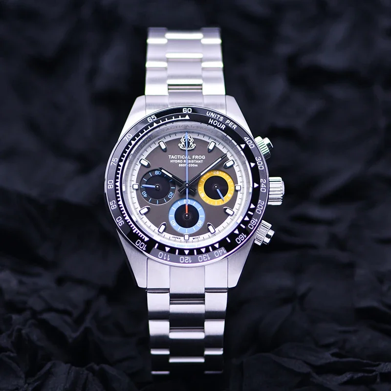 Tactical Frog Men Watch Stainless steel Chronograph watch Sapphire Crystal VS75 SOLAR Movement BGW-9 Luminous 20Bar Waterproof