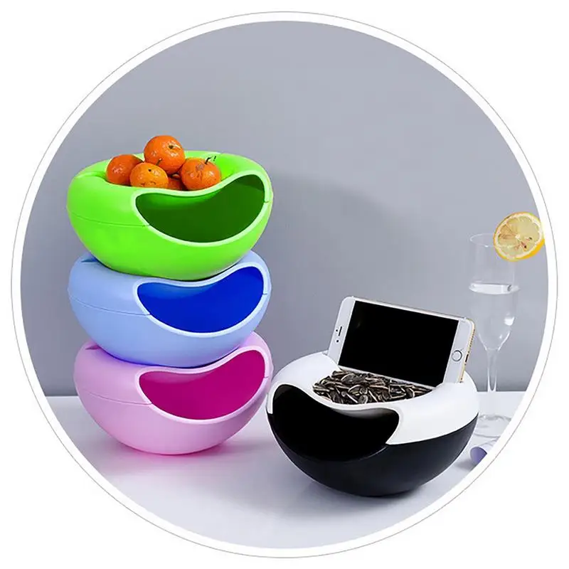 Multi Use Double Layer Snack Bowl Lazy Snack Plate Kitchen Fruit Plate Sunflower Seeds Storage Box Dishes Living Room