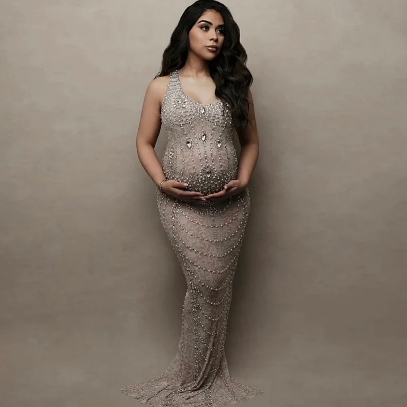 

Luxurious Maternity Photography Dress Gown Sexy Shiny Goddess Baby Shower Pregnancy Stretch clothes For Photo Shoot Props