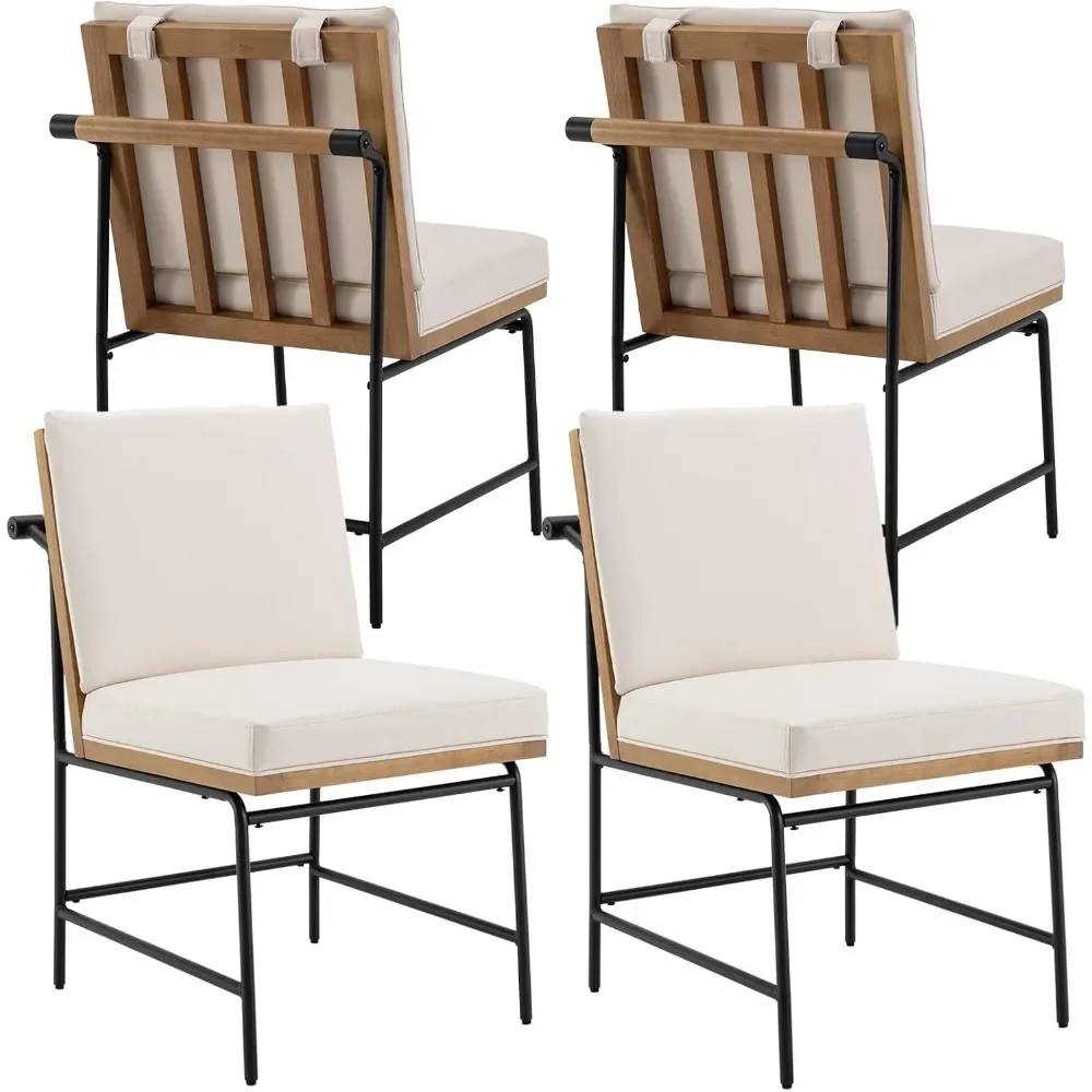 

Dining Chair Set of 4 with Rear Handle, Metal Legs, PU Leather Armless Side Chairs, Mid-Century Modern Dining Chair