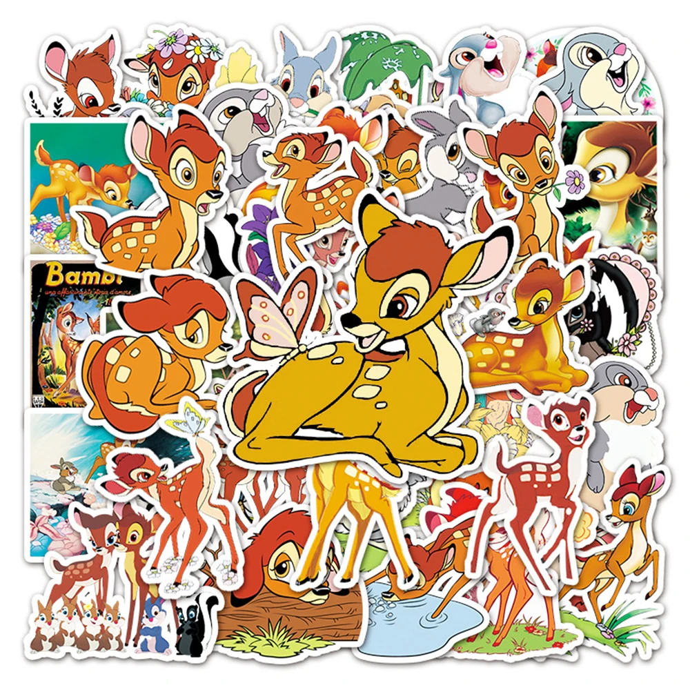 10/30/50 Uds. Lindas pegatinas de Disney Anime Bambi, pegatinas de animales de dibujos animados, pegatinas divertidas para teléfono, botella de agua, portátil, coche, calcomanías de graffiti