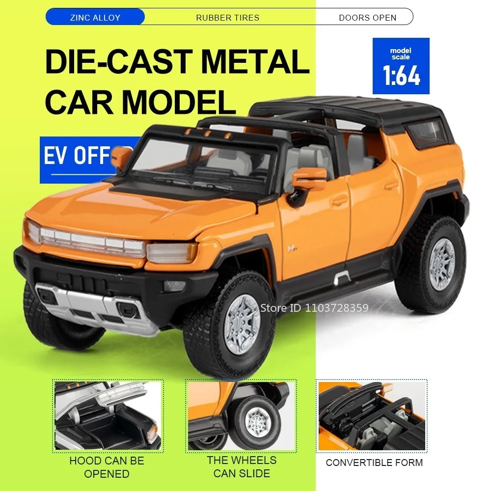

1:64 EV Miniature Off-road Car Model Toys Alloy Diecast Hood Opened Sliding Wheels Simulation Vehicle Models for Children Gifts