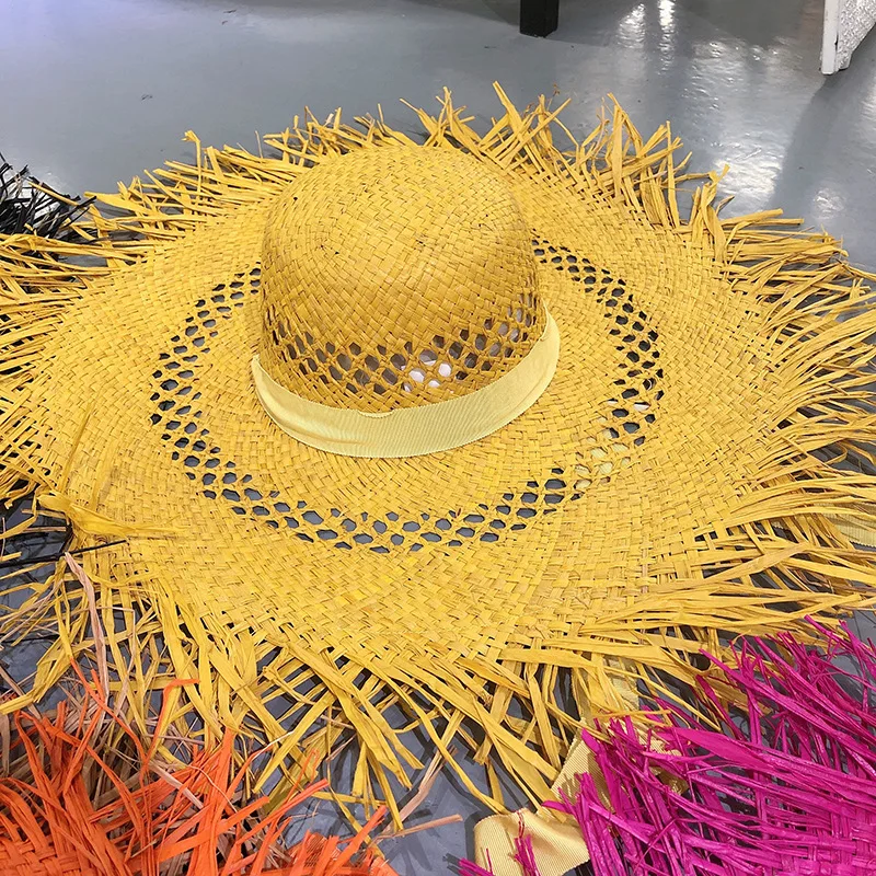 25cm oversized brim straw hat beach hat travel hat breathable summer women\'s straw hat wide brim sun hat Шляпа 