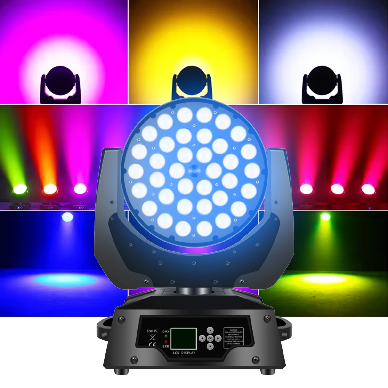 

36x18W LED RGBWA+UV Moving Head Lighting 6in1 DMX512 Beam Lamp Stage Effect For DJ Disco Bar Party Wedding Wash Stage Lights