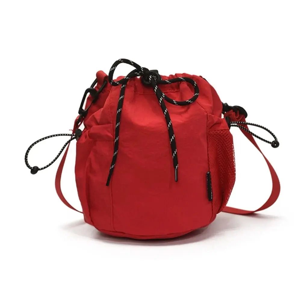 Korean Style Drawstring Bucket Bag Handbag Purse Nylon Shoulder Bag Solid Color Mobile Phone Bag Small Crossbody Bag Women image 2