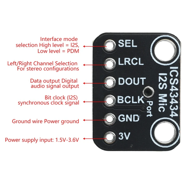 

ICS-43434 MEMS Digital Microphone Module I2S DC 1.5V-3.6V Microphone Module Breakout Low-Cost Low-Pass Filter Module-ABLL
