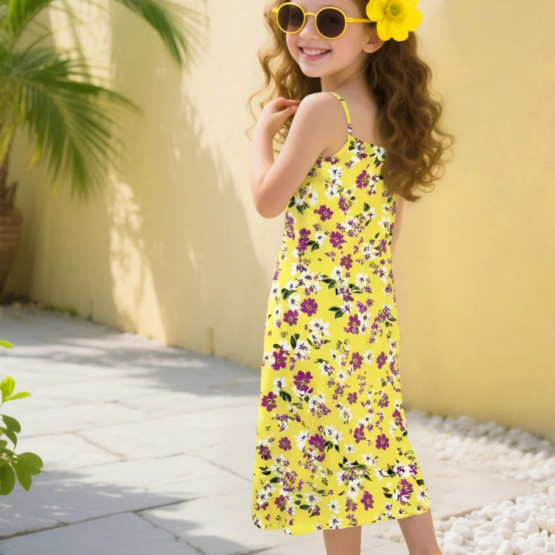 Vente chaude! Nouveau pour l'été 2025 : robe fendue à fines bretelles à motif floral bohème pour filles, idéale pour les vacances à la plage et les styles de fête