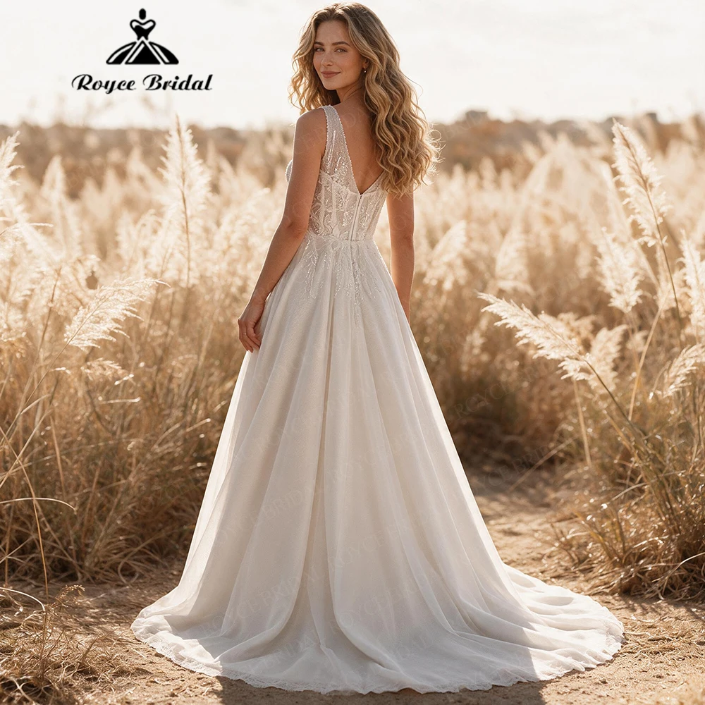 Roycebridal Appliques Boho A Line Wedding Dresses 2027 Backless Sexy V Neck Beach Bridal Gown Customized Vestido De Novia