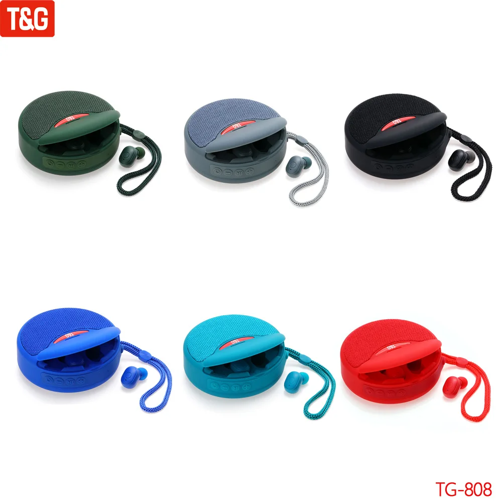 

T&G TG808 Mini Wireless Bluetooth Speaker Wireless Earphone Two-in-One TWS Subwoofer Stereo Hands-Free Multi-Function TF Card FM